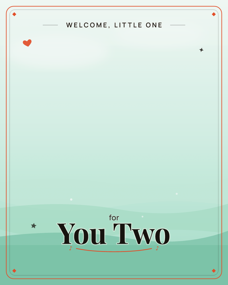 A quiet gradient landscape washes from pale misty grey at the top into soft mint and sea-green, settling into rolling hills of deeper teal at the base, a new baby e-card design by @DittyCityTeam
