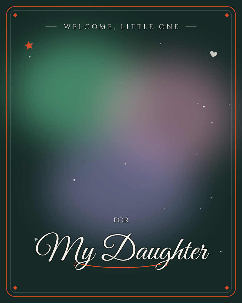 A hazy glow of aurora-like colour drifts across a dark night sky, green melting into rose and violet like the northern lights caught mid-shift, a new baby e-card design by @DittyCityTeam