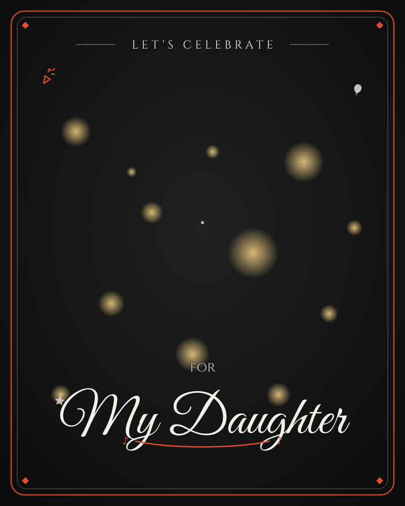 A deep charcoal-black background is scattered with soft golden orbs of varying sizes, each glowing with a gentle blurred halo like distant lights or stars, a party e-card design by @DittyCityTeam
