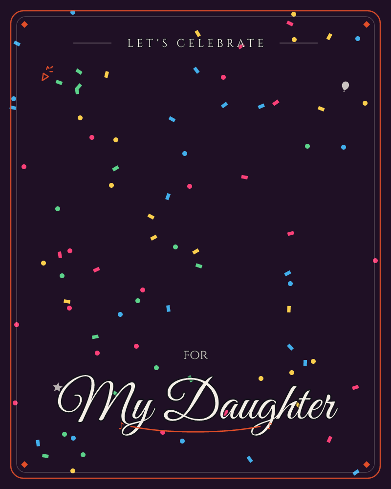 A deep, near-black background is scattered with tiny confetti pieces in pink, yellow, blue and green, some round dots and some little rectangular…, a party e-card design by @DittyCityTeam