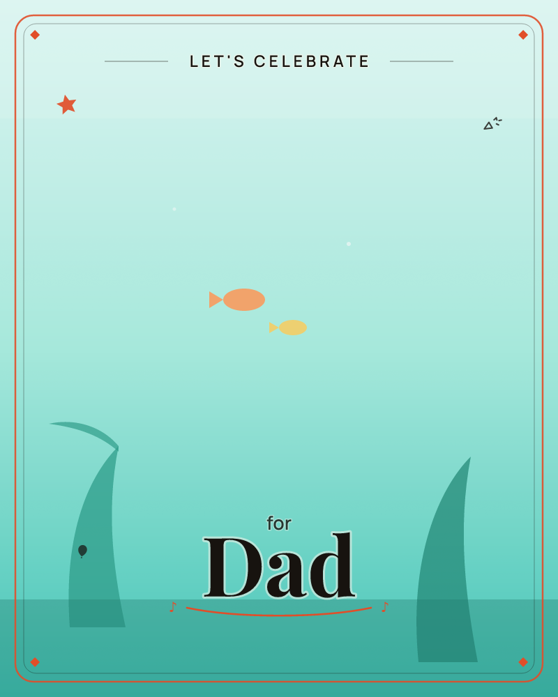 A simple underwater scene glows in soft aqua tones, with two tall seaweed fronds rising from a dark sea floor, a party e-card design by @DittyCityTeam