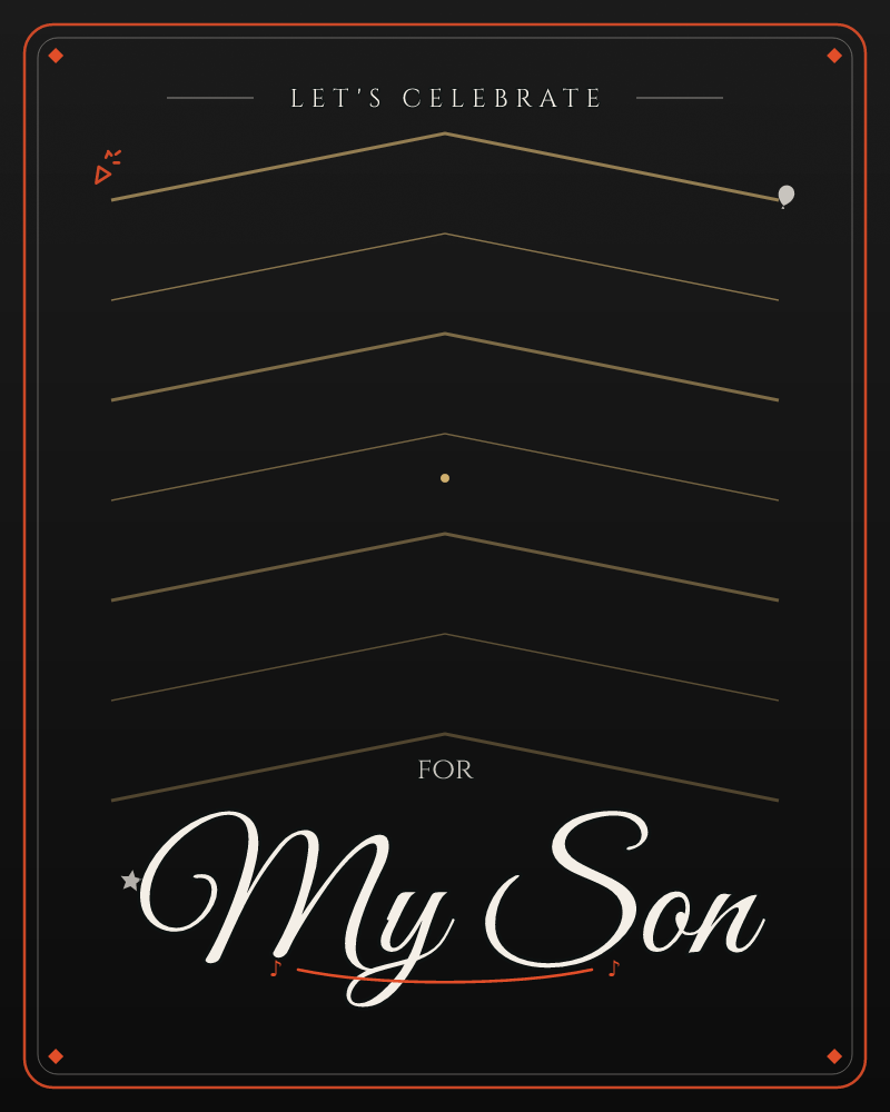 A near-black background holds a stack of thin gold chevron lines, like distant mountain ridges seen at night, each one fainter as it recedes toward the…, a party e-card design by @DittyCityTeam