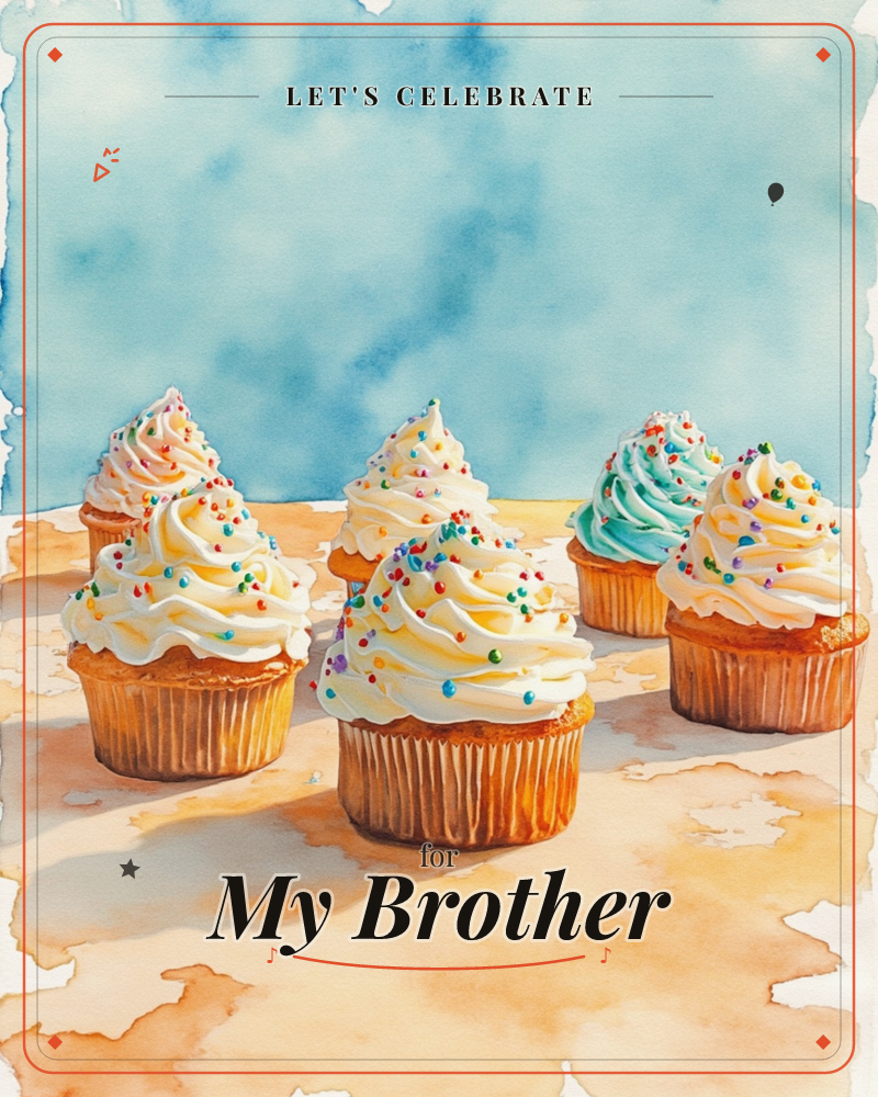 A cluster of six cupcakes with swirled peaks of frosting, mostly cream-coloured with two mint-green ones, all topped with scattered candy sprinkles…, a party e-card design
