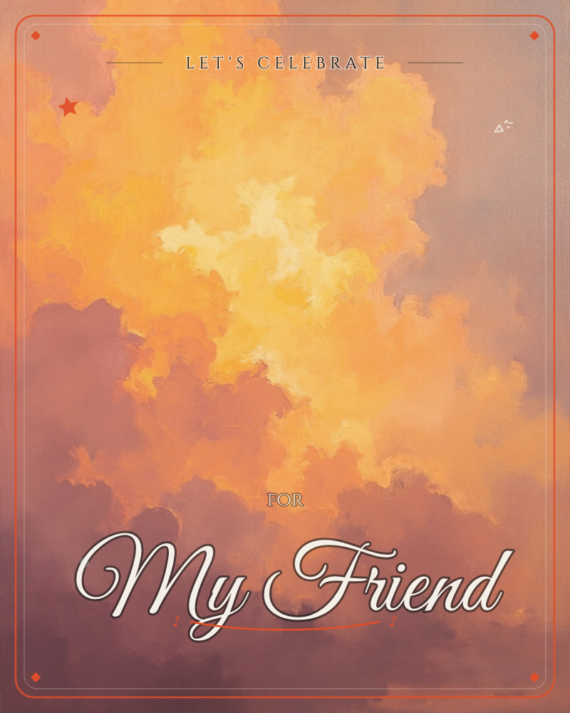 A billowing mass of clouds glows from within, lit by an unseen sun so that gold and amber light burns through the centre while the edges fade into…, a party e-card design