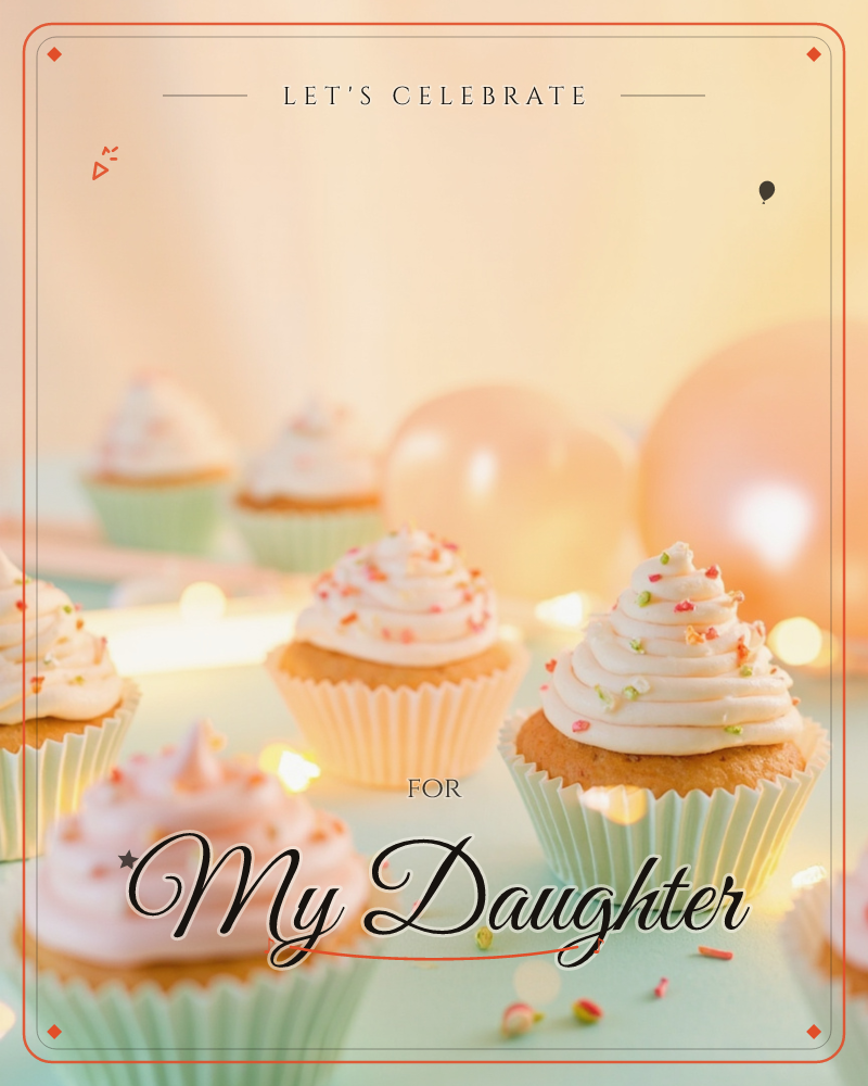 A cluster of cupcakes with swirled white and pink frosting sits on a soft mint-coloured surface, scattered with tiny sprinkles, a party e-card design