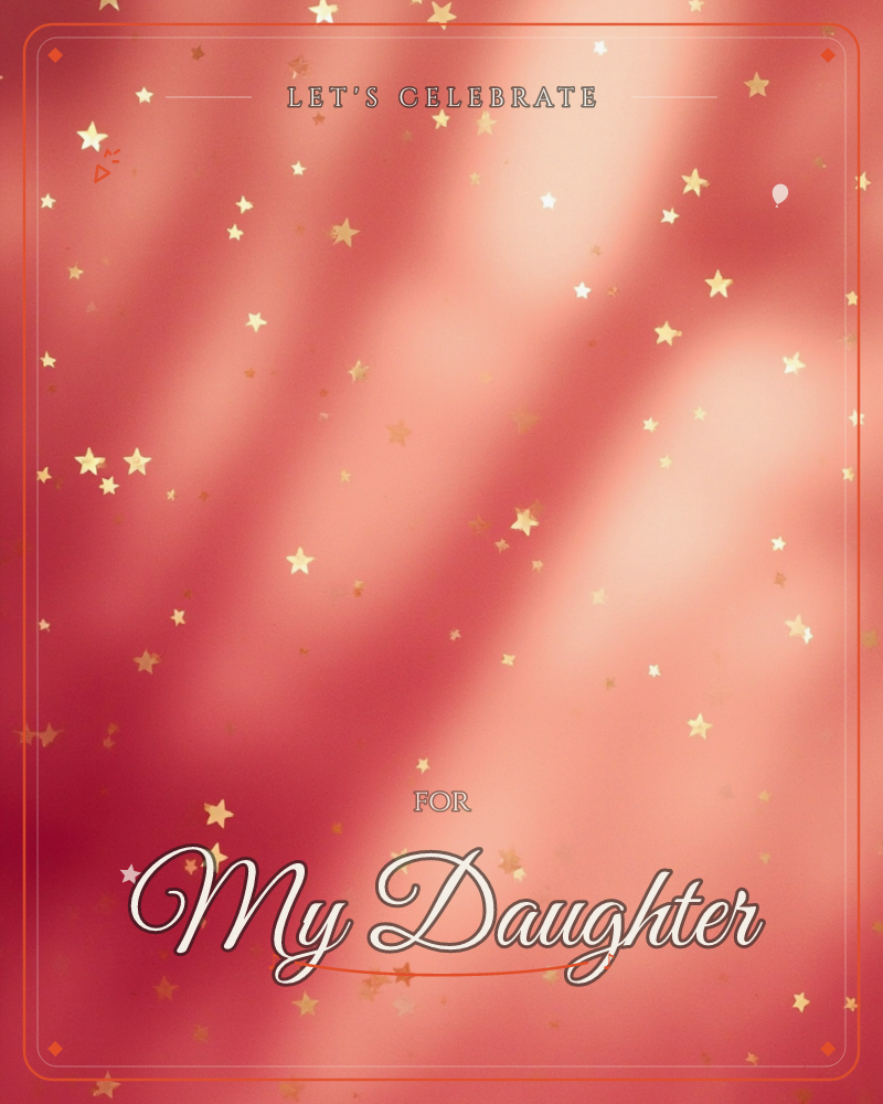 A soft, glowing backdrop of deep red bleeds into shadow at the edges, crossed by diagonal beams of warm light, a party e-card design