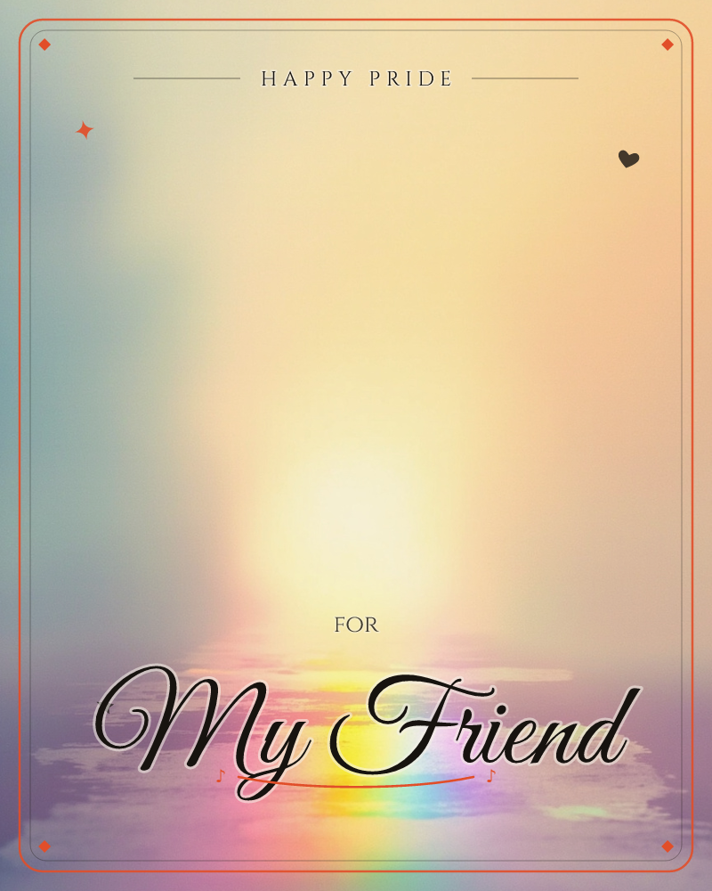 A soft, glowing sunrise dissolves into abstraction, with a bright white-gold light hovering above a hazy, marsh-like horizon, a pride e-card design