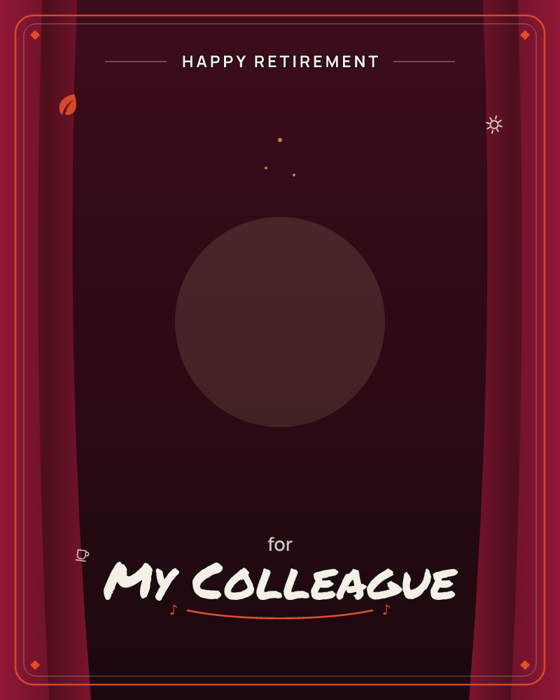 A theatre-style card with deep red velvet curtains drawn back to frame a dark, empty stage, a retirement e-card design by @DittyCityTeam