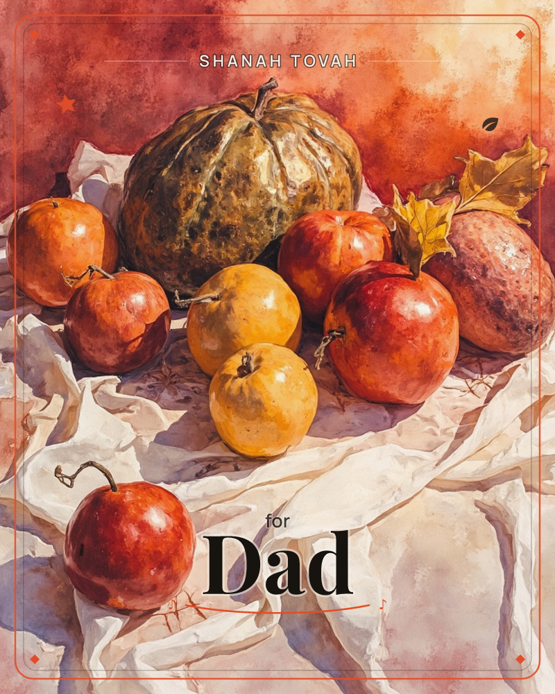 A still life of autumn's harvest arranged on rumpled white cloth: a squat green-grey gourd at the centre, surrounded by glossy red apples, pale yellow…, a rosh hashanah e-card design