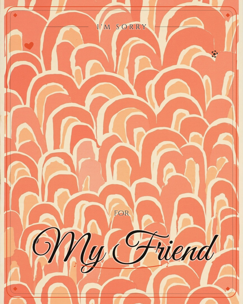 An all-over pattern of overlapping arched shapes, like rounded scallops or waves, packed edge to edge across the page, a sorry e-card design