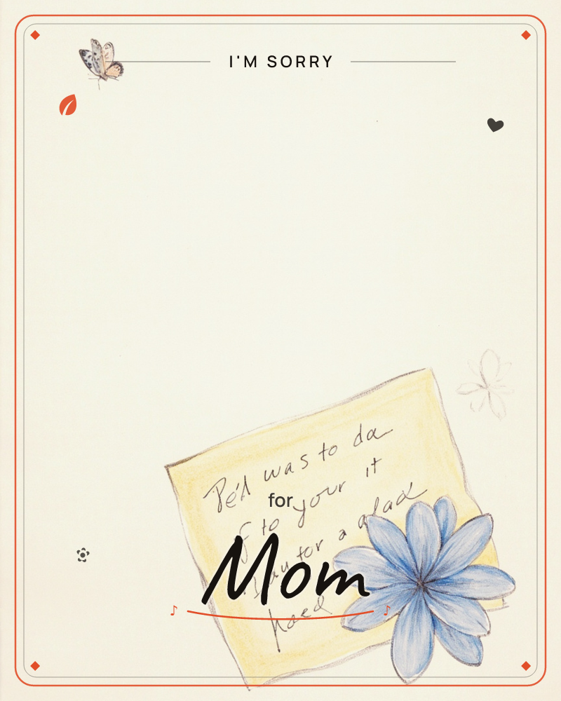 A cream page holds a small hand-drawn butterfly fluttering near the top corner, with a faint pencil-sketched second butterfly lower down, a sorry e-card design