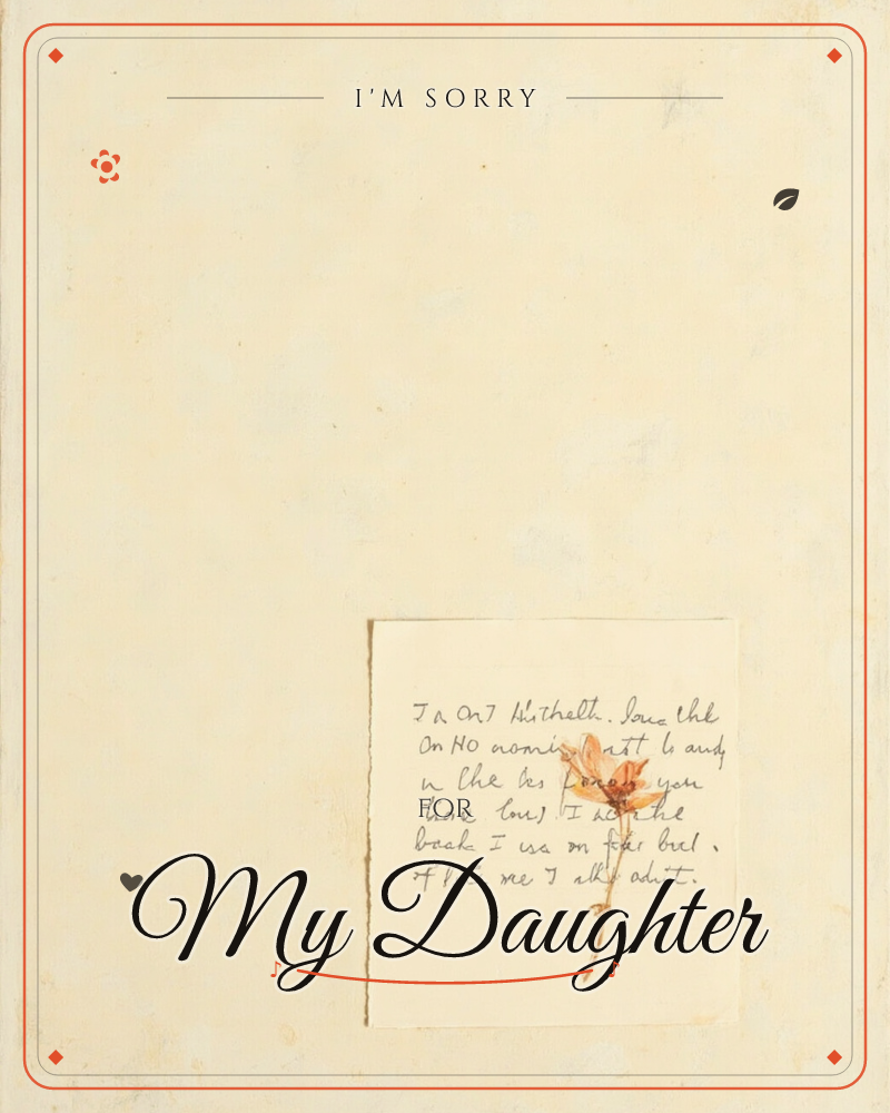 A small handwritten note sits pinned to a soft cream background, the faded ink almost illegible with age, a single dried leaf tucked beneath the words…, a sorry e-card design
