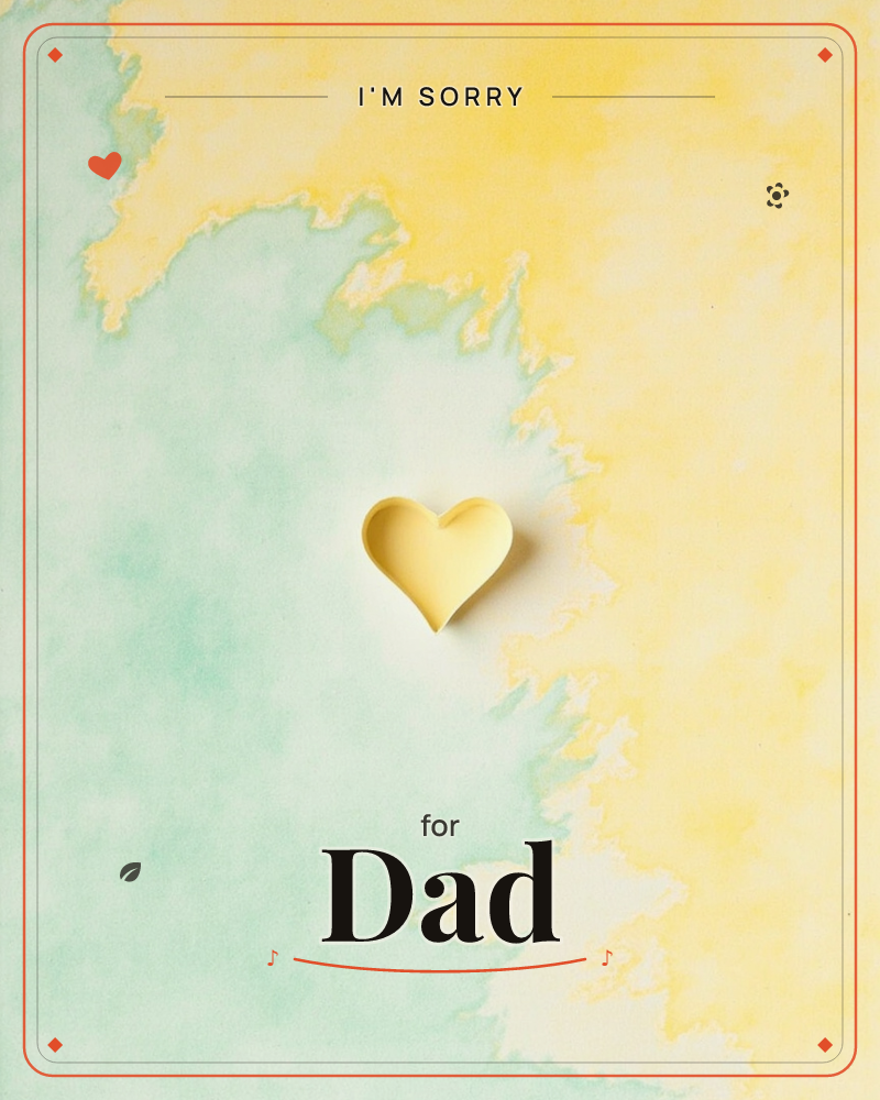 A soft watercolour wash divides the page into pale mint green and warm yellow, the colours bleeding into each other with feathery, cloud-like edges, a sorry e-card design