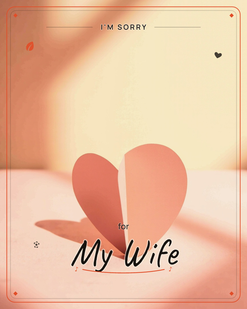 A single sheet of coral-pink paper is folded down the centre and stood upright to form a heart, casting a long soft shadow across a pale pink surface, a sorry e-card design