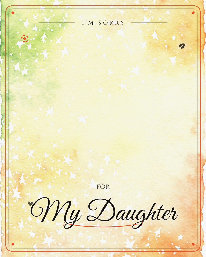 A soft watercolour wash spreads across deckle-edged paper, with green pooling in one corner and warm orange bleeding into another, a sorry e-card design