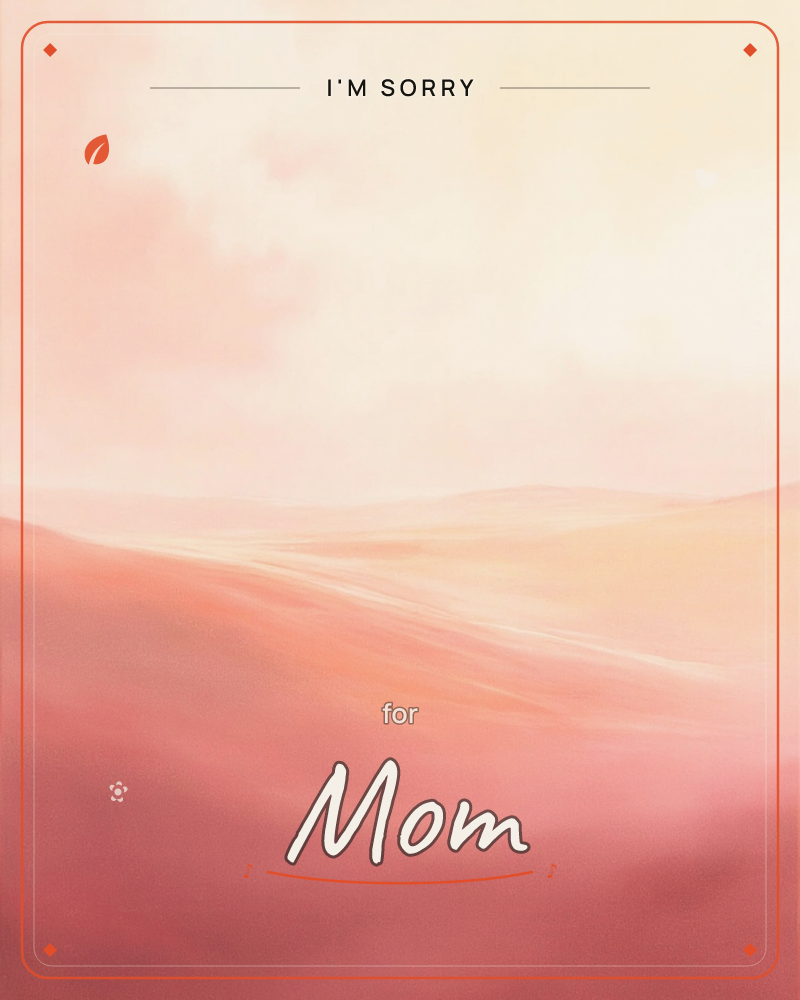 Soft rolling dunes or hills melt into a hazy sky, painted in gradients of rose, peach and cream, a sorry e-card design