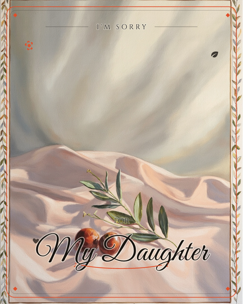 A classical still life painting shows two dark red pomegranates and a leafy green sprig resting on folds of dusty pink draped fabric, set against a…, a sorry e-card design