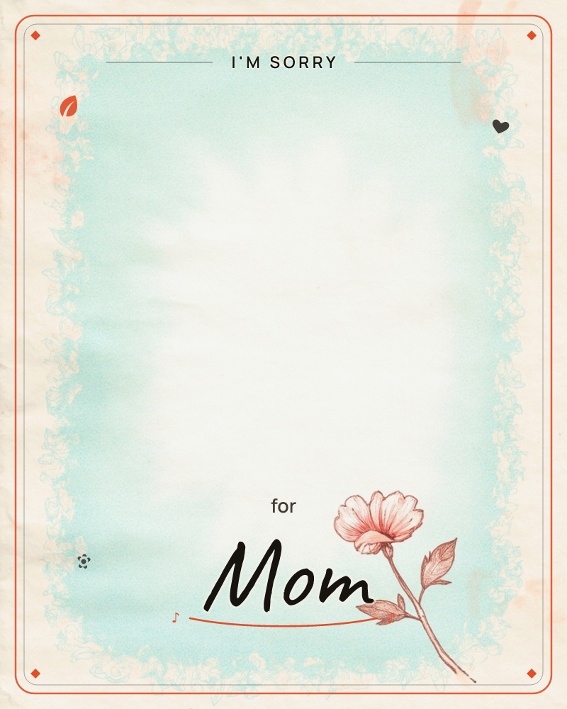 A vintage-style card with a soft aqua watercolour wash bordered by a lacy, tattered edge that fades into cream, weathered paper, a sorry e-card design