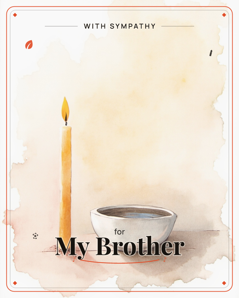 A single tall candle burns steadily beside a plain white bowl of water, set against a warm, softly stained parchment background that fades into shadow…, a sympathy e-card design