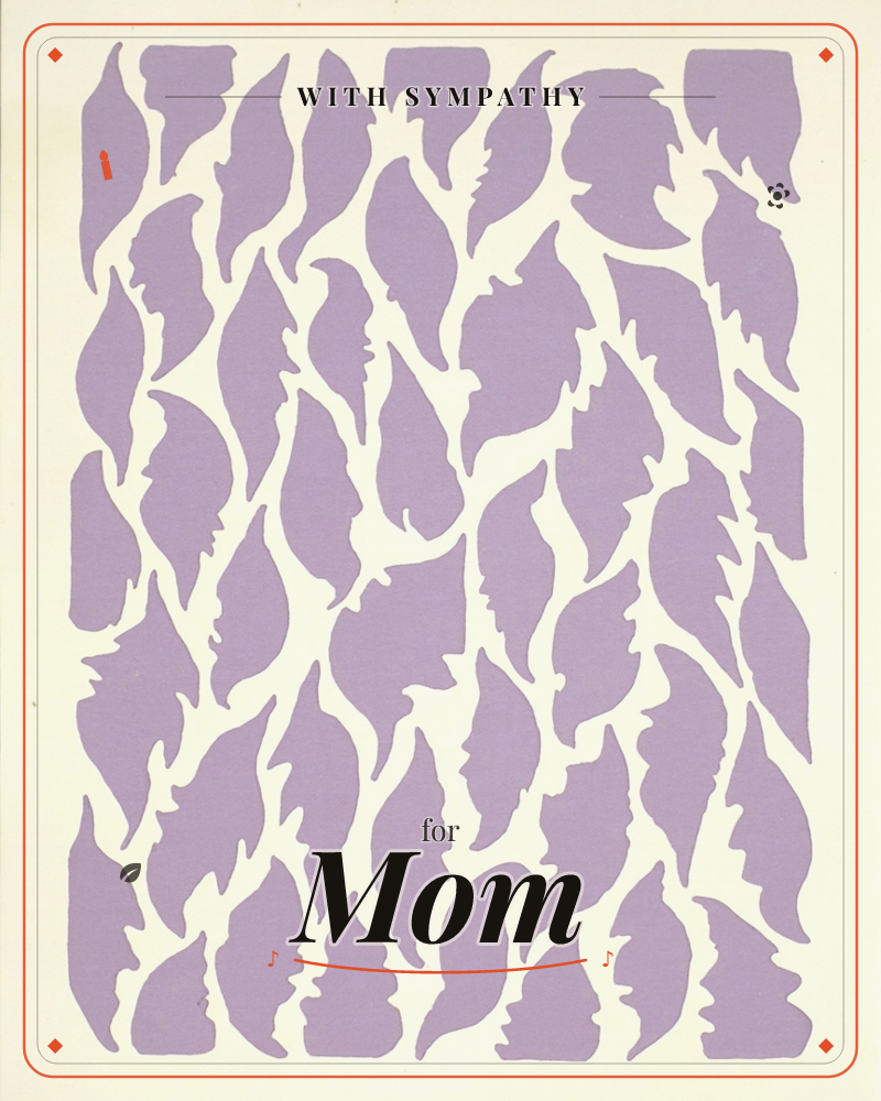 Rows of jagged, leaf-like lavender shapes are cut across a cream background, their torn edges repeating like a paper-cut pattern rather than a…, a sympathy e-card design