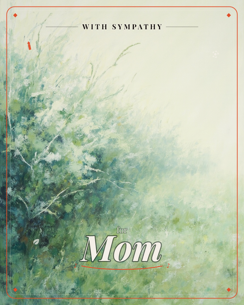 A hazy painting of a flowering hedgerow spilling out of soft green undergrowth, its pale blossoms and thin dark branches dissolving into a wash of…, a sympathy e-card design
