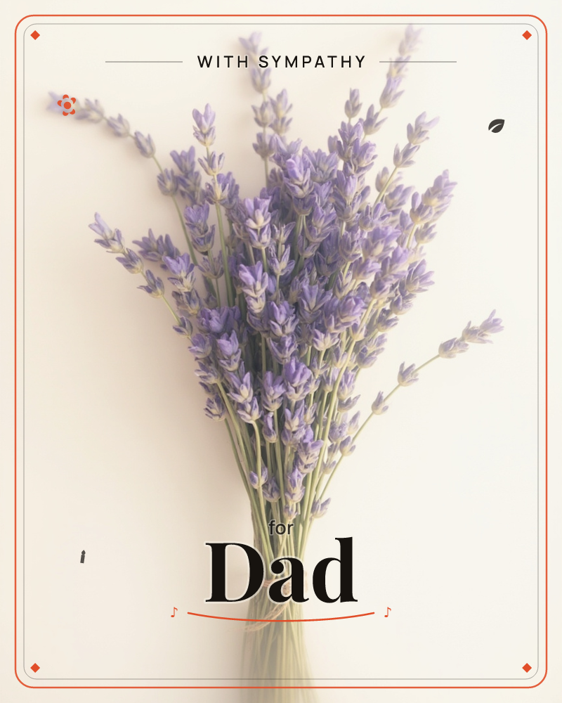 A small bundle of lavender stems lies against a soft cream background, tied simply at the base with twine, a sympathy e-card design