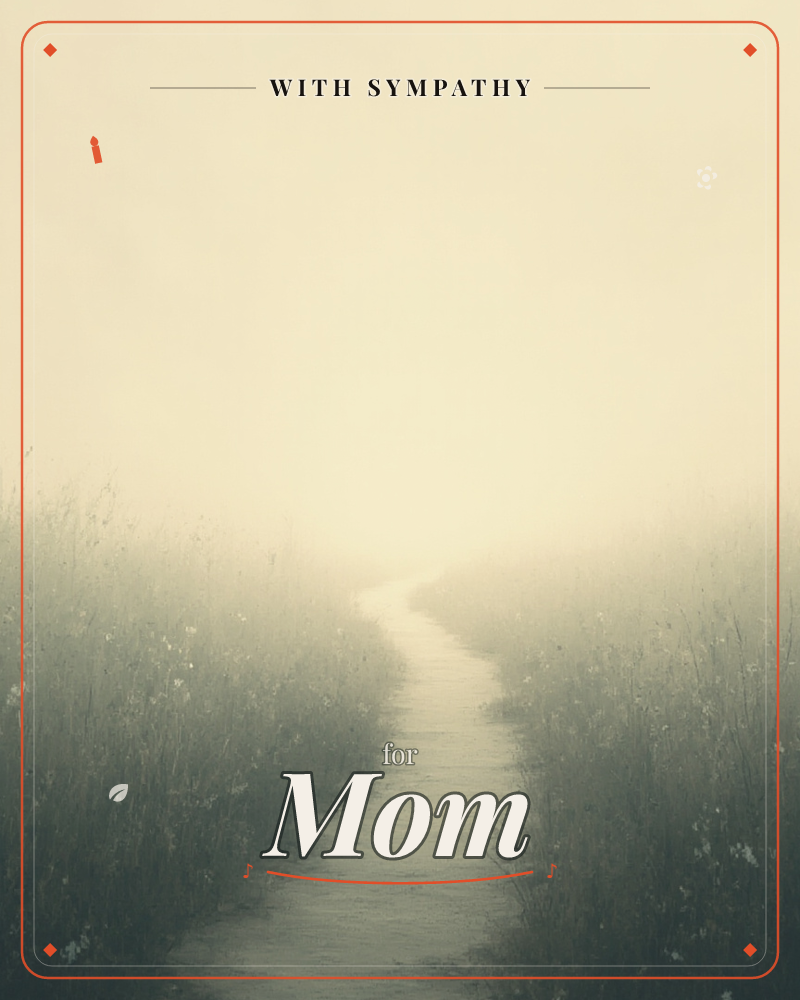 A narrow path curves gently through tall wildflowers and grasses before dissolving into thick fog ahead, a sympathy e-card design