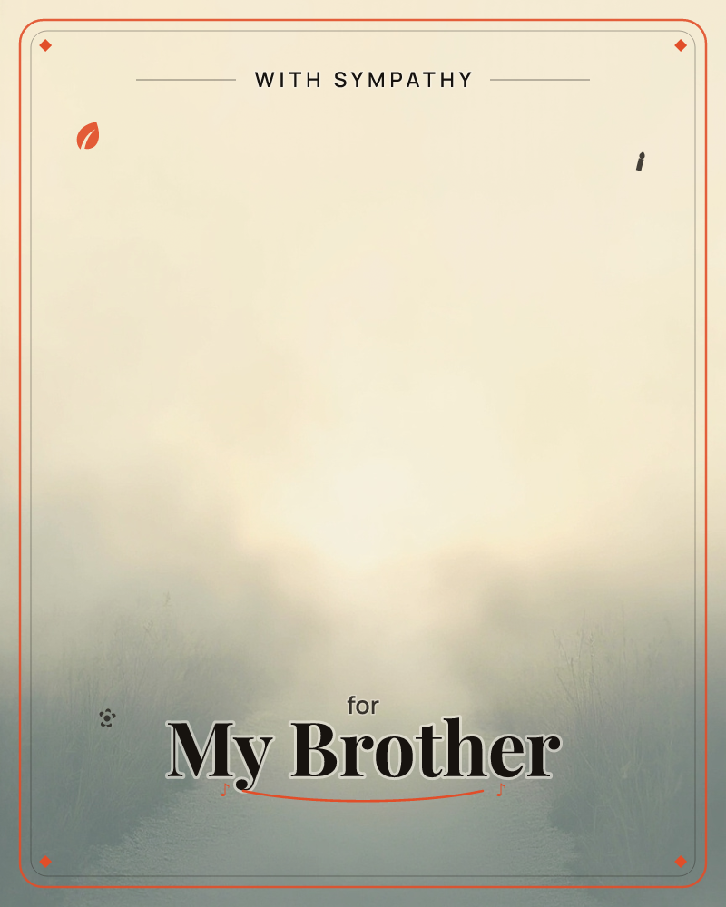 A hazy, glowing horizon dissolves into soft mist, with a pale sun burning through fog above a darkened foreground of faint grasses, a sympathy e-card design