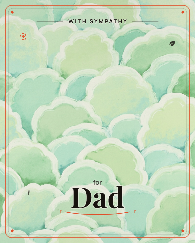 Rows of overlapping scalloped shapes, like clouds or fish scales, fill the whole card in soft washes of mint, seafoam and pale yellow-green, each…, a sympathy e-card design