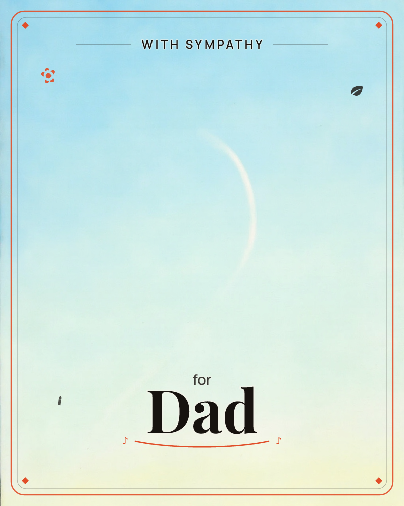 A pale crescent moon arcs faintly against a soft daytime sky, the blue melting gently into a warm, hazy yellow near the horizon, a sympathy e-card design