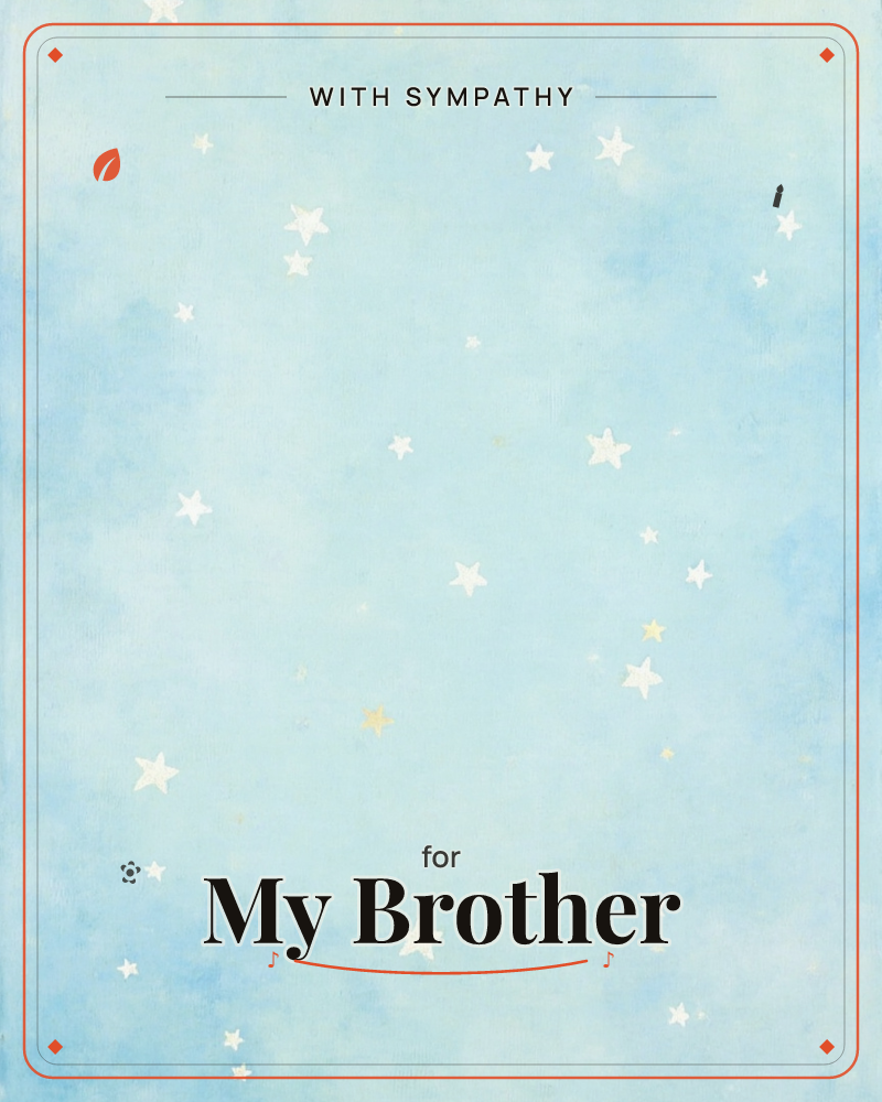 A soft wash of pale blue fades in and out like clouds or sky, scattered with small white and pale gold stars of varying sizes, a sympathy e-card design