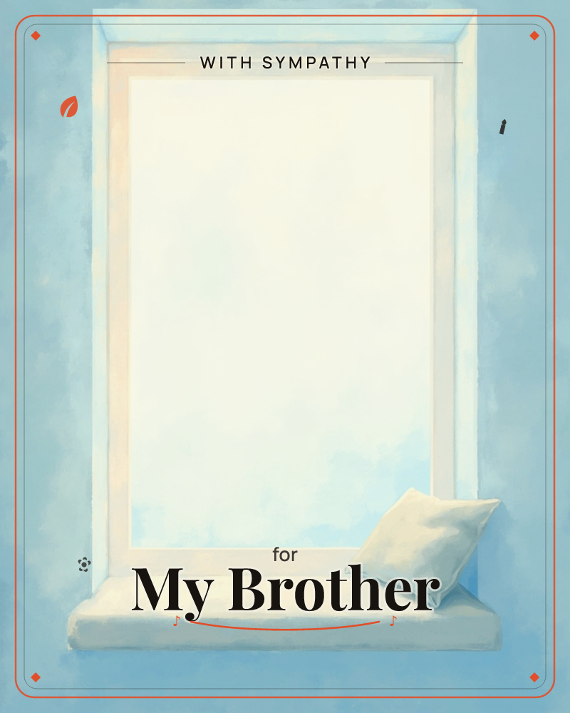 A quiet window nook glows with soft, hazy light pouring through a tall pane, its glass washed almost white with brightness, a sympathy e-card design
