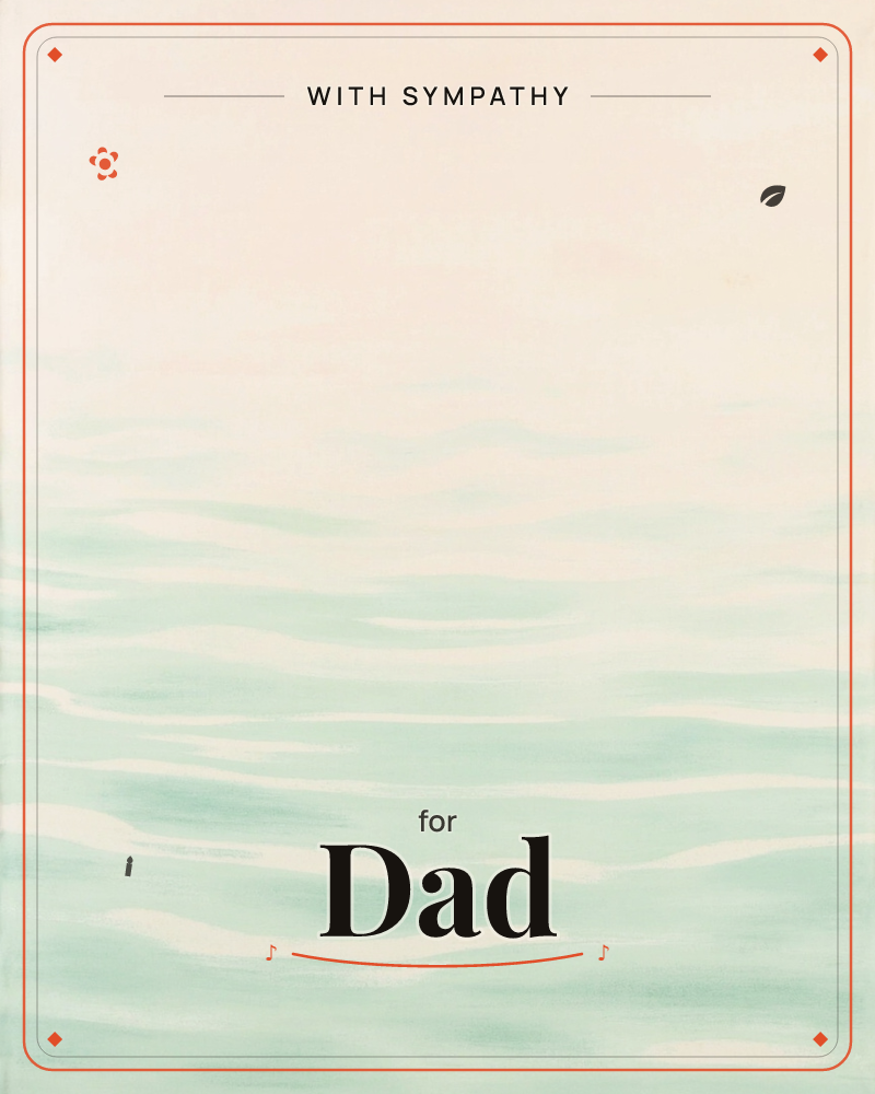 A calm expanse of pale seafoam water ripples in soft horizontal bands beneath a hazy, blush-tinted sky, a sympathy e-card design