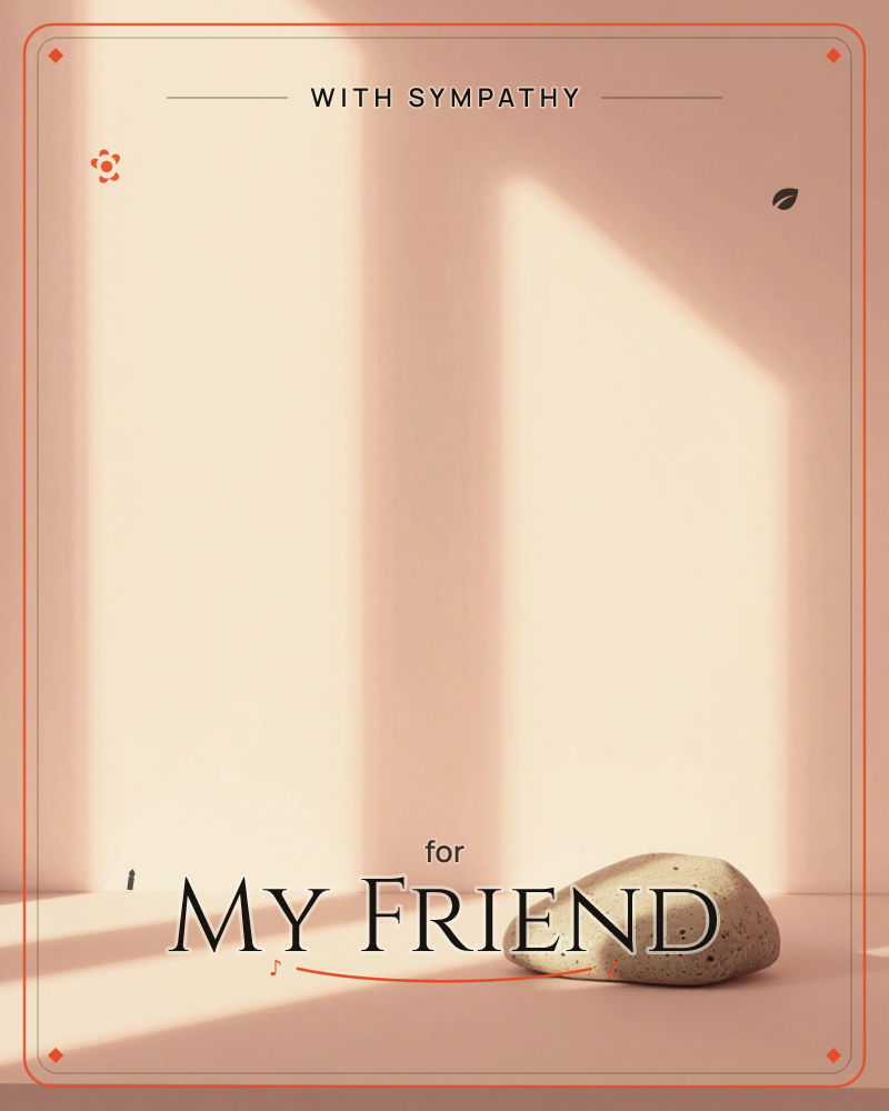 A single speckled stone rests on a bare floor as two soft panels of window light fall across a dusty pink wall behind it, a sympathy e-card design