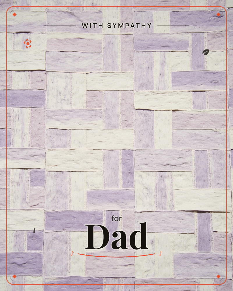 A woven basketweave pattern fills the card in strips of textured, handmade-looking paper or fabric, alternating between pale lavender and soft cream, a sympathy e-card design