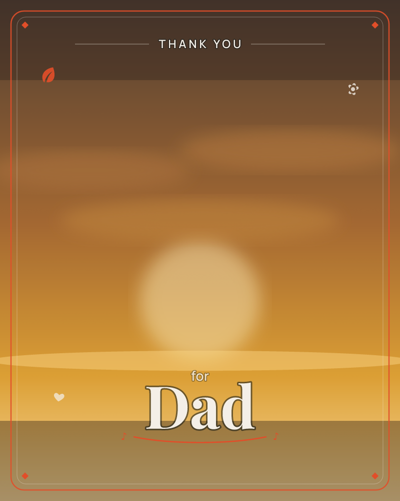 A glowing amber sun hangs low over a flat horizon line, its soft-edged light blurring into streaks of cloud above and a warm gold plane below, a thankyou e-card design by @DittyCityTeam
