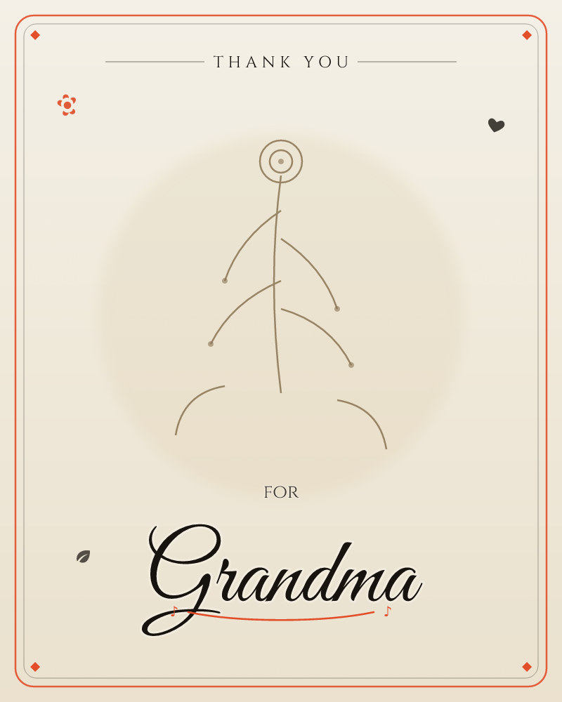 A minimalist line drawing suggests a bare tree or festive fir, sketched as a single vertical stroke with sparse curved branches arcing outward, topped…, a thankyou e-card design by @DittyCityTeam