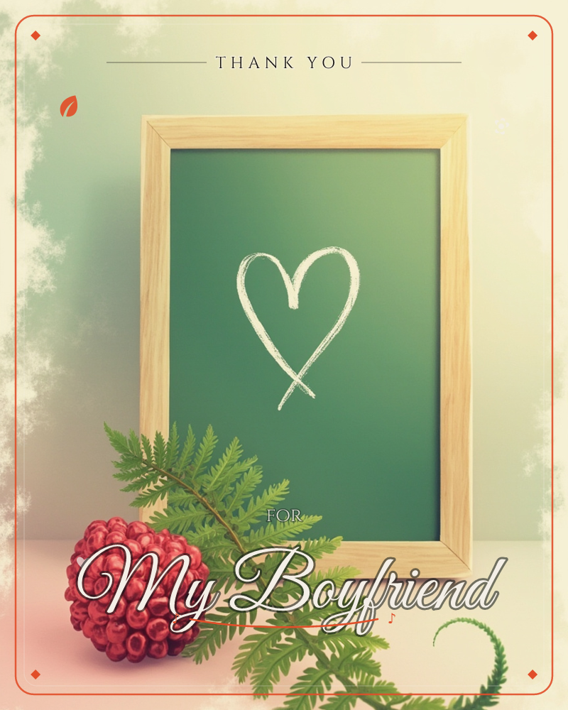 A small wooden-framed chalkboard leans against a soft cream backdrop, with a simple heart drawn in white chalk at its centre, a thankyou e-card design