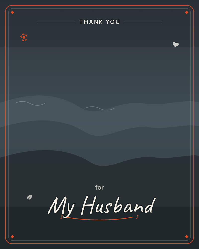 A quiet nightscape rendered in layered slate-blue silhouettes suggests rolling hills or dark waves beneath a heavy sky, a thankyou e-card design by @DittyCityTeam