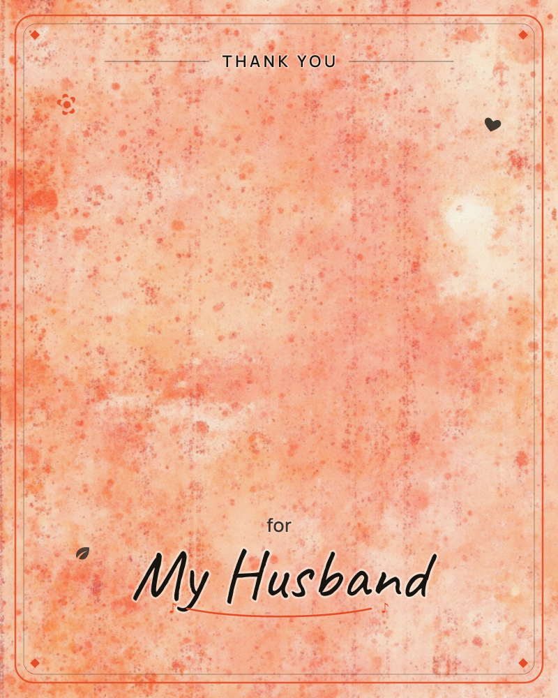 An abstract wash of coral and peach watercolour spreads unevenly across the page, mottled with darker orange speckles and blooms where the pigment…, a thankyou e-card design