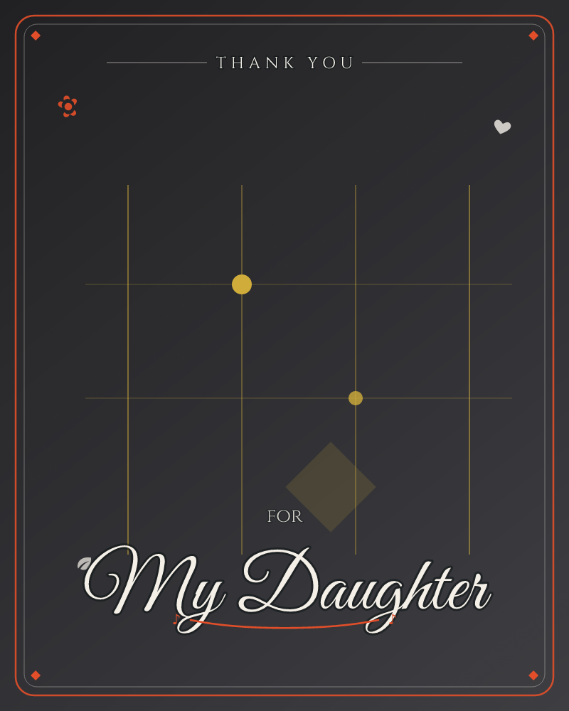 A dark charcoal background is crossed by a faint golden grid, with two glowing dots marking intersections and a soft diamond shape resting below them, a thankyou e-card design by @DittyCityTeam