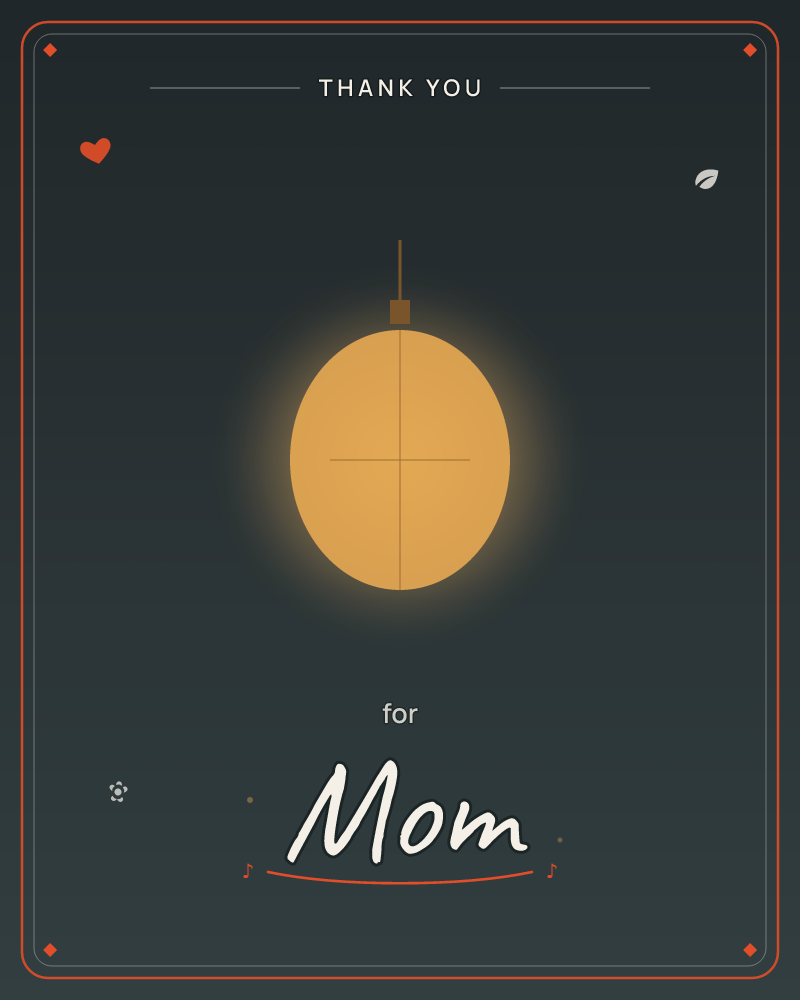 A single golden ornament hangs against a deep, dark teal-black backdrop, glowing softly like a lantern in the night, a thankyou e-card design by @DittyCityTeam