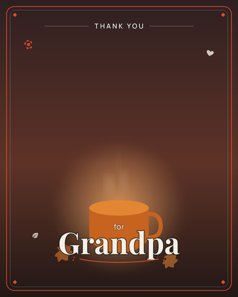 A single mug glows against a deep dark background, warm steam curling upward into a soft amber halo of light, a thankyou e-card design by @DittyCityTeam