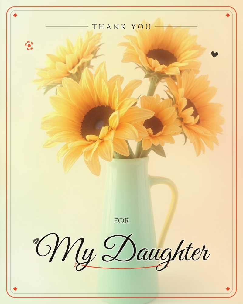 A tall mint-green pitcher holds a generous bunch of sunflowers, their golden petals catching a soft, warm light, a thankyou e-card design