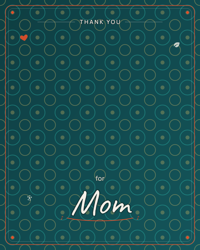 A repeating pattern of teal and gold rings, each centred with a small dot, spreads evenly across a deep blue-green background, a thankyou e-card design by @DittyCityTeam