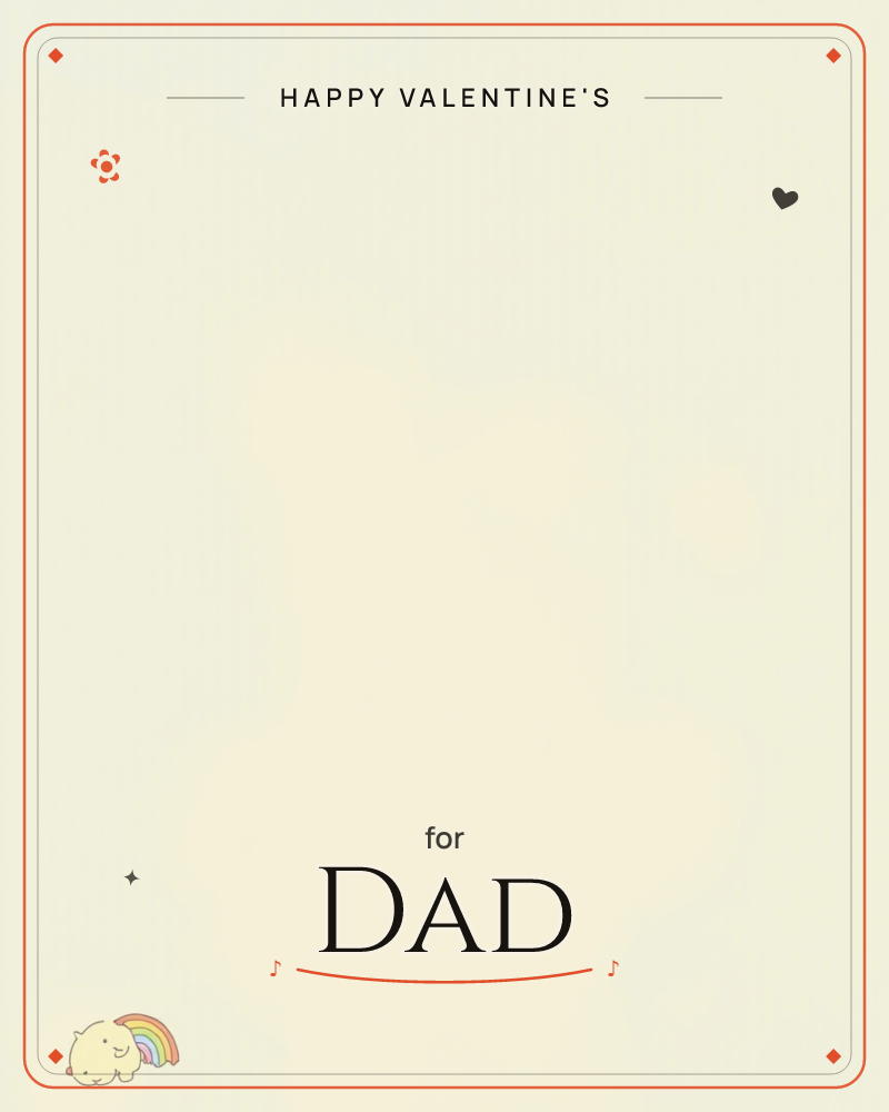 A pale cream page holds a single small doodle tucked in the bottom corner: a round, fluffy yellow creature curled up asleep beside a tiny rainbow…, a valentine e-card design