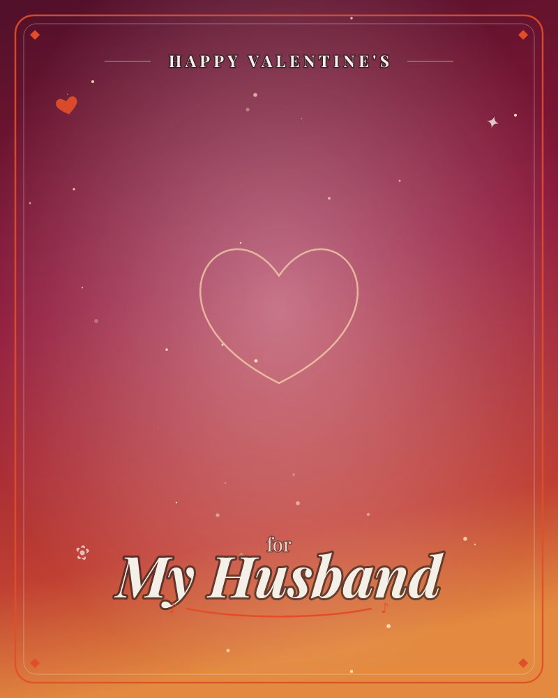 A single thin gold heart outline glows softly against a gradient sky that fades from deep magenta at the top through warm coral to a dark, smoky olive…, a valentine e-card design by @DittyCityTeam
