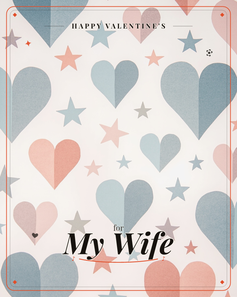A repeating pattern of folded-paper style hearts in dusty blue and coral pink scatters across a soft cream background, interspersed with small…, a valentine e-card design