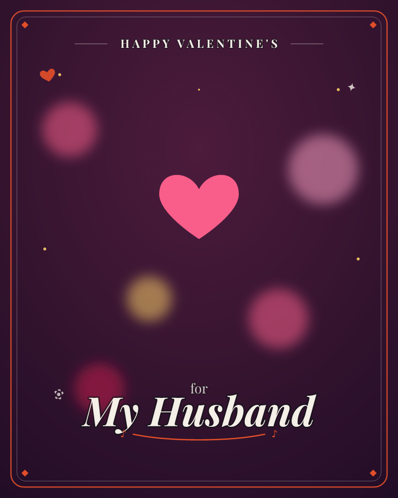 A single bright pink heart glows at the centre of a deep plum background, surrounded by soft blurred circles of magenta, mauve and gold like…, a valentine e-card design by @DittyCityTeam