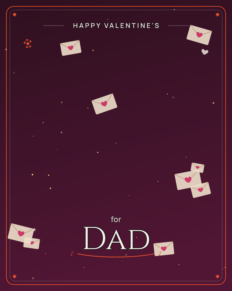 A deep wine-and-plum sky is scattered with tiny gold sparkles like distant stars, and cream envelopes sealed with pink hearts drift across it in loose…, a valentine e-card design by @DittyCityTeam